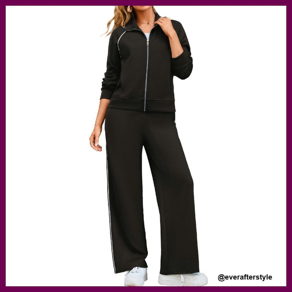Long Sleeve Zip Up Wide Leg Sweatsuit Set Y2k Chic Travel Lounge Wear